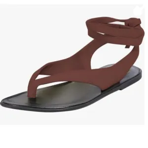 FOWT Wine Split Round Toe Sandals Lace up Strappy Soft Flip Flop Summer Shoes