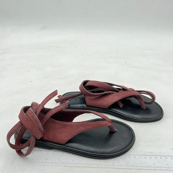 FOWT Wine Split Round Toe Sandals Lace up Strappy Soft Flip Flop Summer Shoes