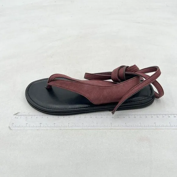 FOWT Wine Split Round Toe Sandals Lace up Strappy  Soft Flip Flop Summer Shoes