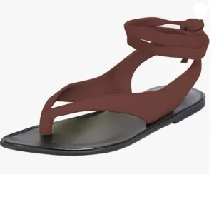 FOWT Wine Split Round Toe Sandals Lace up Strappy  Soft Flip Flop Summer Shoes