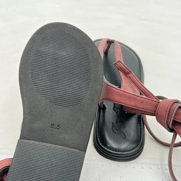 FOWT Wine Split Round Toe Sandals Lace up Strappy  Soft Flip Flop Summer Shoes