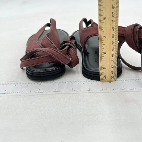 FOWT Wine Split Round Toe Sandals Lace up Strappy  Soft Flip Flop Summer Shoes