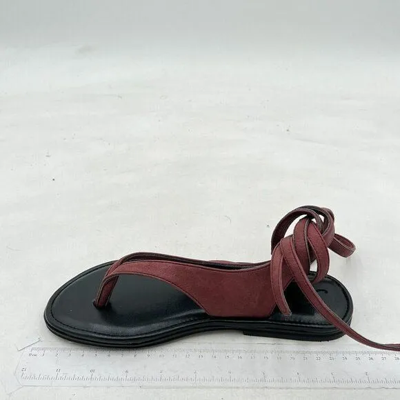 FOWT Wine Split Round Toe Sandals Lace up Strappy Soft Flip Flop Summer Shoes