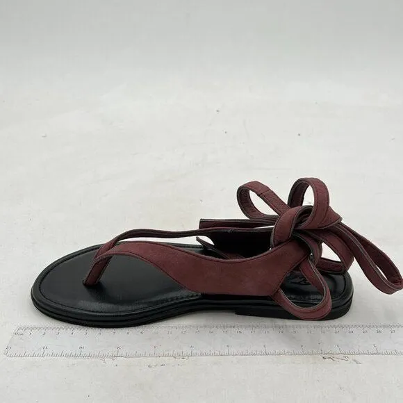 FOWT Wine Women Split Round Toe Sandals Lace up Strappy Soft Flip Flop Shoes