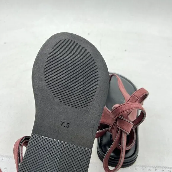 FOWT Wine Women Split Round Toe Sandals Lace up Strappy Soft Flip Flop Shoes