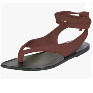 FOWT Wine Women Split Round Toe Sandals Lace up Strappy Soft Flip Flop Shoes