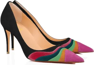 FOWT Women Kitten Heels Pumps High Heel Pointed Toe Pump Slip-on Rainbow Shoes for Dress Party Girl Ladies Full Size 4-16 M US