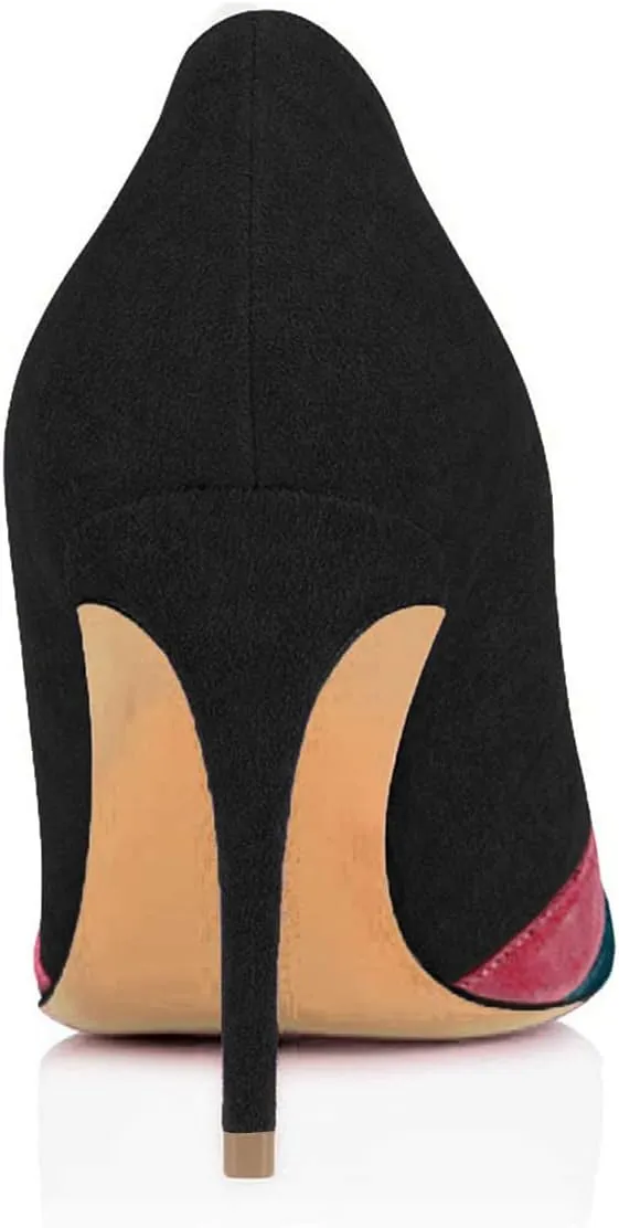 FOWT Women Kitten Heels Pumps High Heel Pointed Toe Pump Slip-on Rainbow Shoes for Dress Party Girl Ladies Full Size 4-16 M US