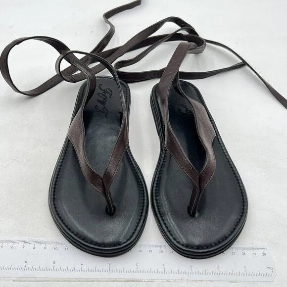 FOWT Women Split Round Toe Sandals Lace up Strappy Comfortable Flats Black