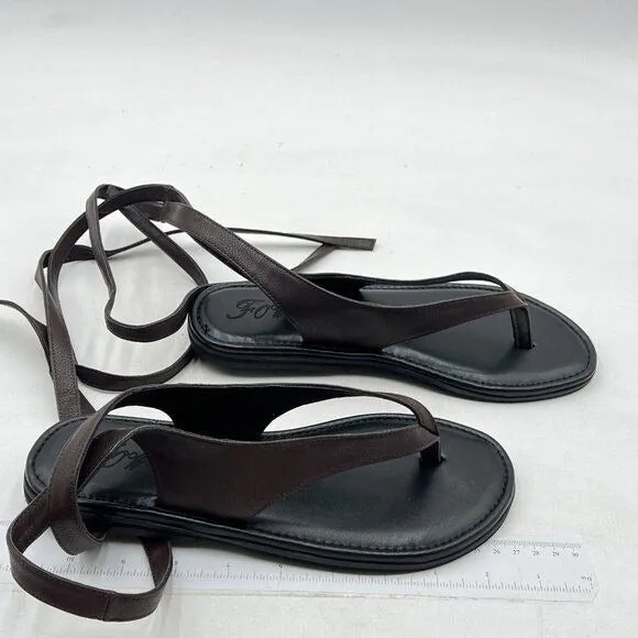 FOWT Women Split Round Toe Sandals Lace up Strappy Comfortable Flats Black