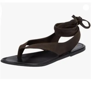 FOWT Women Split Round Toe Sandals Lace up Strappy Comfortable Flats Black