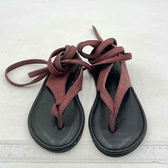 FOWT Women Split Round Toe Sandals Lace up Strappy Comfortable Flats Brown