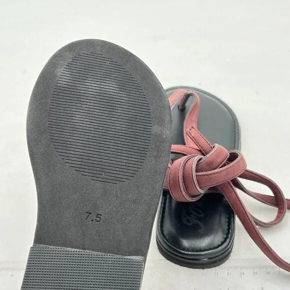 FOWT Women Split Round Toe Sandals Lace up Strappy Comfortable Flats Brown