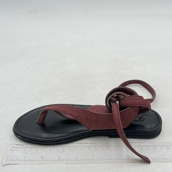 FOWT Women Split Round Toe Sandals Lace up Strappy Comfortable Flats Brown
