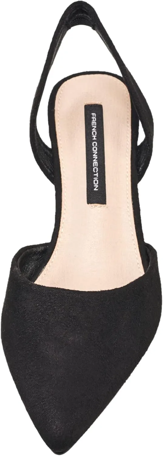French Connection Women's Slingback Kitten Heels Pointed Toe Pumps Slip On Work Wedding Elegant Dress Shoes for Women with Cushioned Insole and Spool Heel