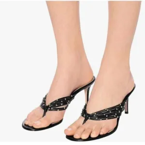 FSJ Black Sexy Beaded Trim Strappy Slide Sandals Open Toe Thong Flip Flops Mules