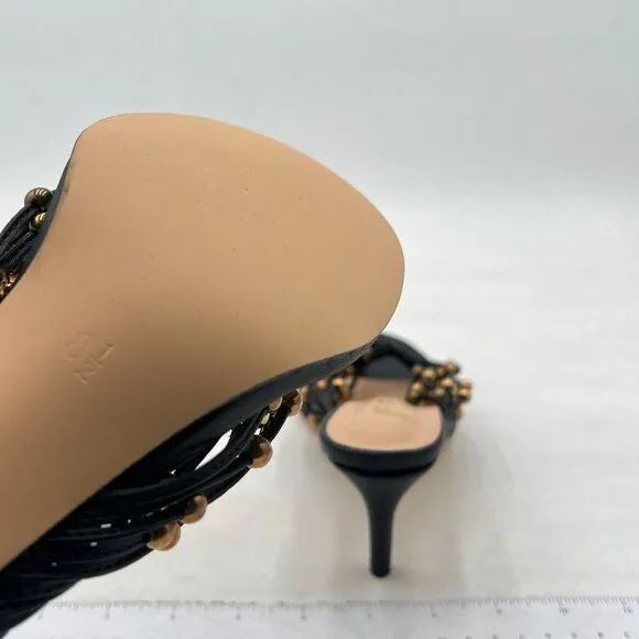 FSJ Black Sexy Beaded Trim Strappy Slide Sandals Open Toe Thong Flip Flops Mules