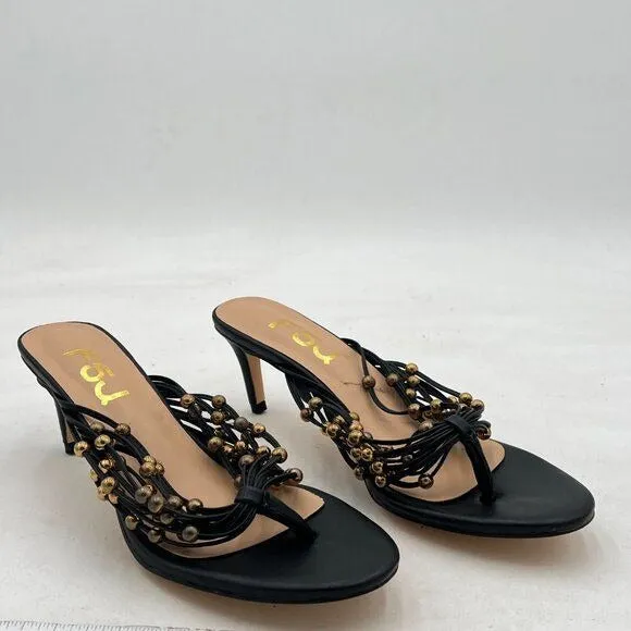 FSJ Black Sexy Beaded Trim Strappy Slide Sandals Open Toe Thong Flip Flops Mules