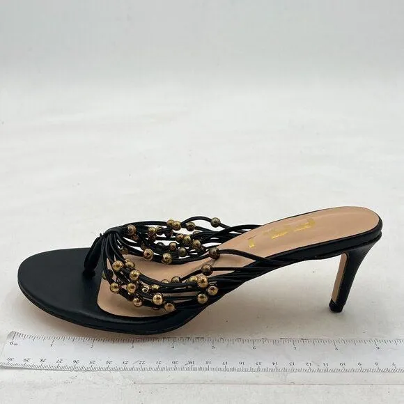 FSJ Black Sexy Beaded Trim Strappy Slide Sandals Open Toe Thong Flip Flops Mules