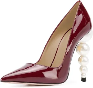 FSJ Slip On Pearl Beaded High Heel Slip On Pump Pointed Toe Mirror Effect Classic Party Club Shoe for Women 4-15 US