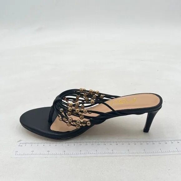 FSJ Women Sexy Beaded Trim Strappy Slide Sandals Open Toe Thong Stiletto Flip Fl