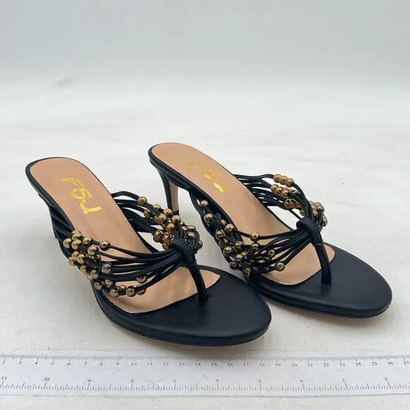 FSJ Women Sexy Beaded Trim Strappy Slide Sandals Open Toe Thong Stiletto Flip Fl