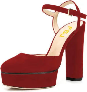 FSJ Women Sexy Platform Pumps Chunky High Heels Slingback Sandals Closed Round Toe Pump with Buckle Ankle Straps Bridal Party Dress Shoes Size 4-15 US