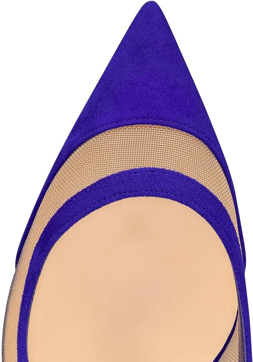 FSJ Women Sexy Rhinestones Stilettos High Heels Pointed Toe Slip On Pump Trendy Suede Mesh Party Office Dress Shoes Size 4-15 US