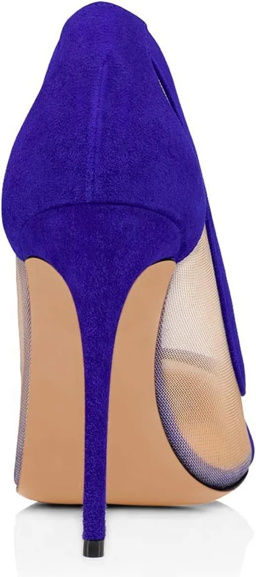 FSJ Women Sexy Rhinestones Stilettos High Heels Pointed Toe Slip On Pump Trendy Suede Mesh Party Office Dress Shoes Size 4-15 US