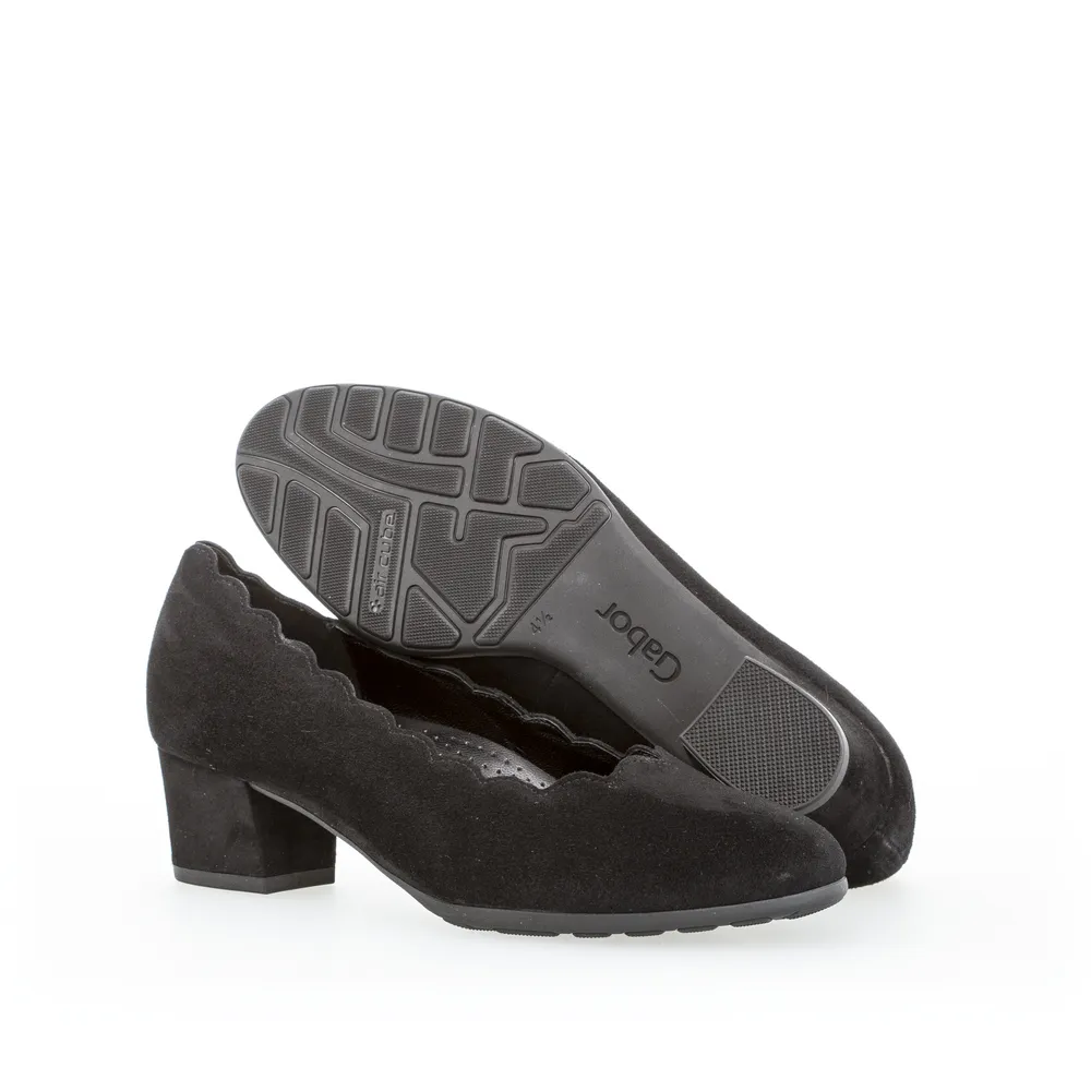 GABOR 92.221.47 SCALLOPED EDGE PUMP BLACK SUEDE