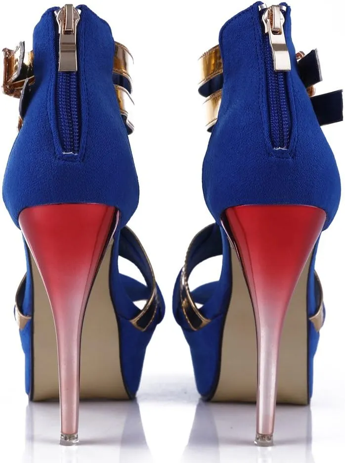 GATUXUS Open Toe Women Platform High Heel Shoes Strappy Pump for Party Prom