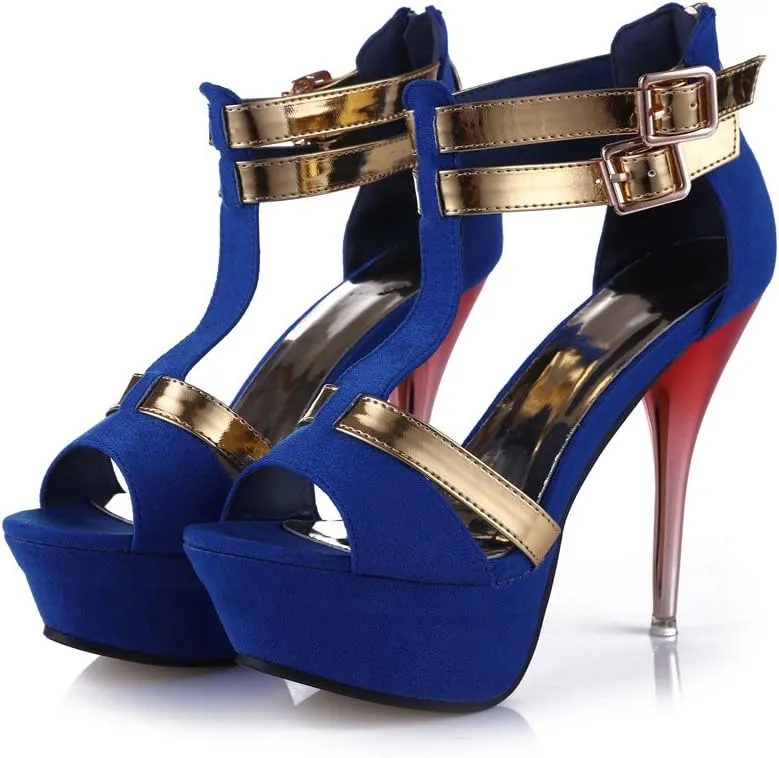 GATUXUS Open Toe Women Platform High Heel Shoes Strappy Pump for Party Prom