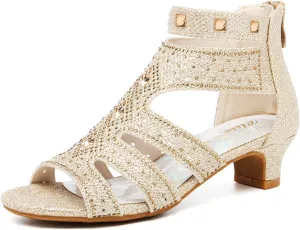 Girls High Heels Dress Pump Sandals Glitter Wedding Flower Party Princess Shoes for Kids Toddler