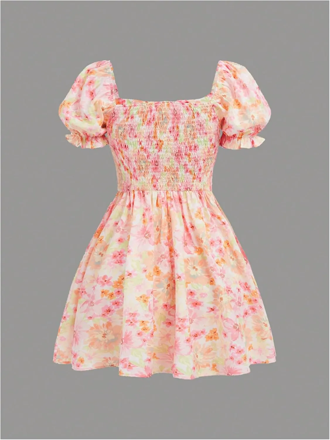 Girl's Summer Dress Floral Print Frill Puff Sleeve Sweetheart Neck A Line Short Spring Dresses