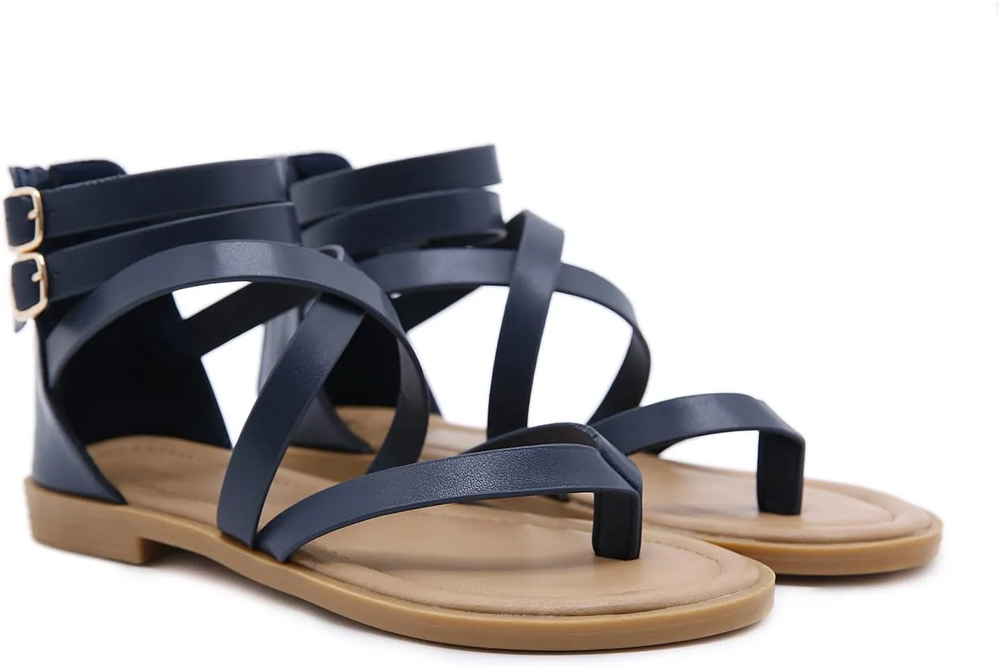 Gladiator Strappy Sandals for Women: Dressy Summer Comfortable Flat, Back Zipper Roman Comfy Womens Sandals