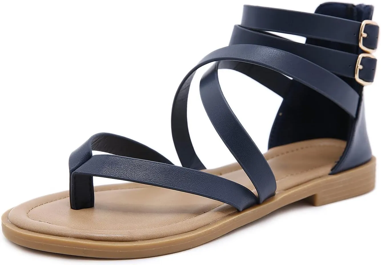 Gladiator Strappy Sandals for Women: Dressy Summer Comfortable Flat, Back Zipper Roman Comfy Womens Sandals