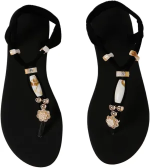 GORGLITTER Women's Ankle Strap Thong Flat Sandals Beaded Open Toe Strappy Flip Flops Summer Beach Shoes