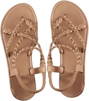 GORGLITTER Women's Strappy Flat Sandals Braided Strap Dressy Summer Sandals