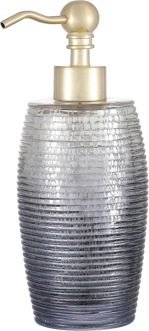 H Halston Soap Dispenser, Rustproof Brushed Gold Stainless Steel Metal Pump, for Soap and Lotion, Kitchen Sink, Ribbed Heavy Weight Thick Glass, Modern Chic Decor for Home, Bathroom Sink Accessories