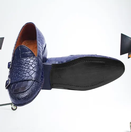 Handmade Blue Crocodile Monk Shoes for Men
