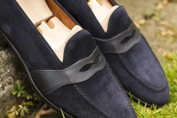 Handmade Suede Loafer Moccasins Shoes for Men - Blue Slip Ons