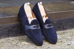 Handmade Suede Loafer Moccasins Shoes for Men - Blue Slip Ons
