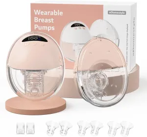 Hands Free Breast Pump, Wearable Breastfeeding Pump, Lightweight Portable Electric Pump 4 Modes & 12 Suction Levels, Comfortable & Low Noise, 24mm Flange, 2 Pack Pink