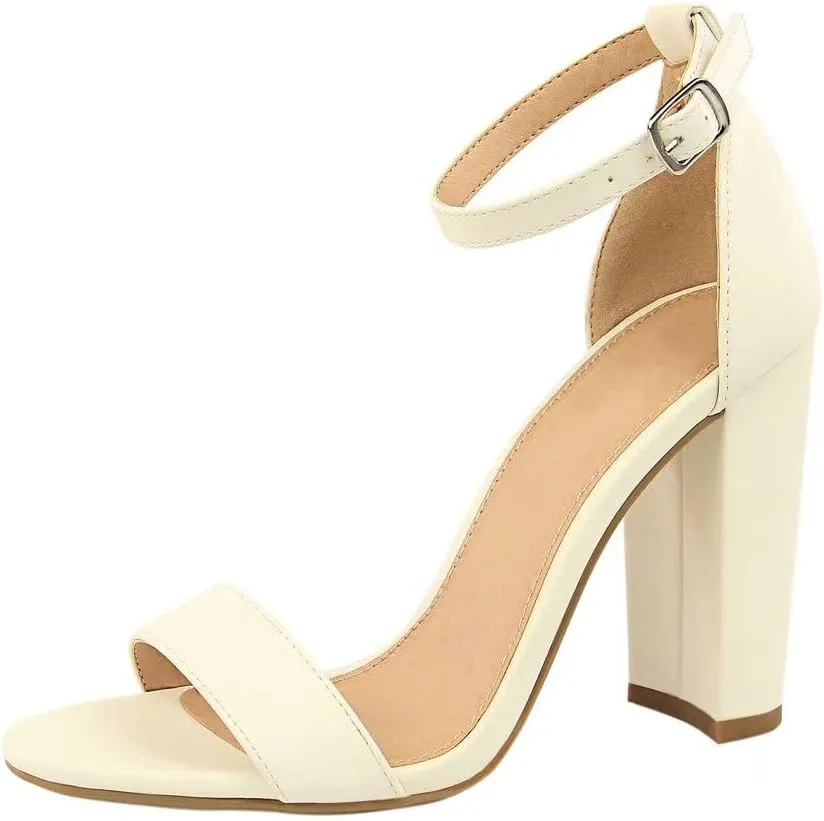 Hee grand Women's Heels Closed Toe Ankle Strap Chunky Block High Heel Sandals Dress Evening Party Platform Pump Shoes