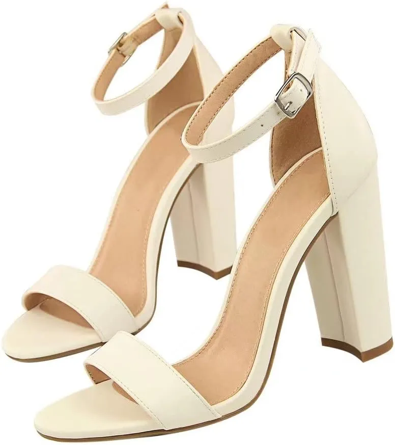Hee grand Women's Heels Closed Toe Ankle Strap Chunky Block High Heel Sandals Dress Evening Party Platform Pump Shoes