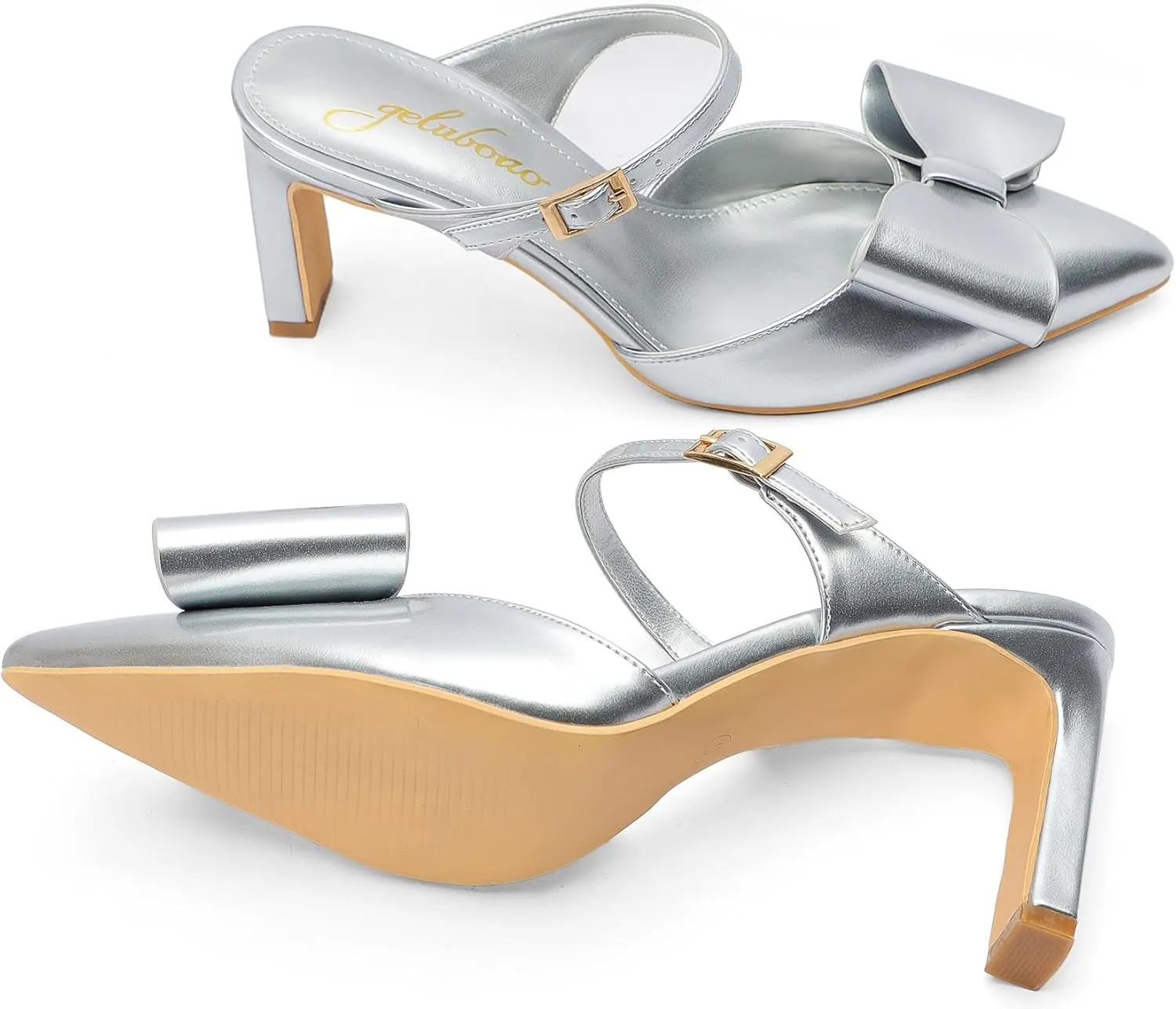 Heels for Women Closed Toe Bowkont Pumps Sexy Pointed Toe Ankle Buckle Strap Slip On Chunky Mid Heels Wedding Bridal Party Shoes