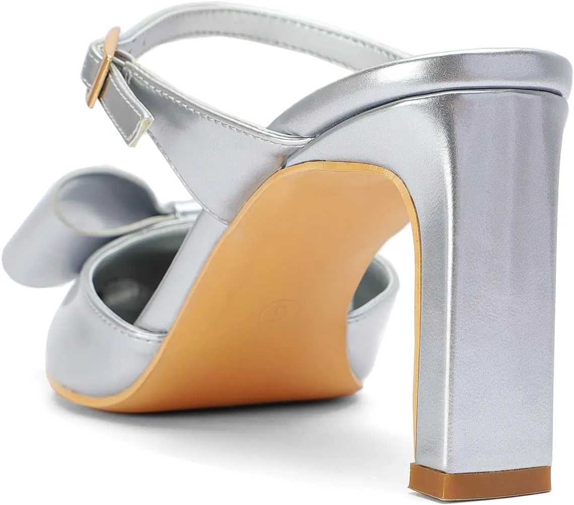 Heels for Women Closed Toe Bowkont Pumps Sexy Pointed Toe Ankle Buckle Strap Slip On Chunky Mid Heels Wedding Bridal Party Shoes