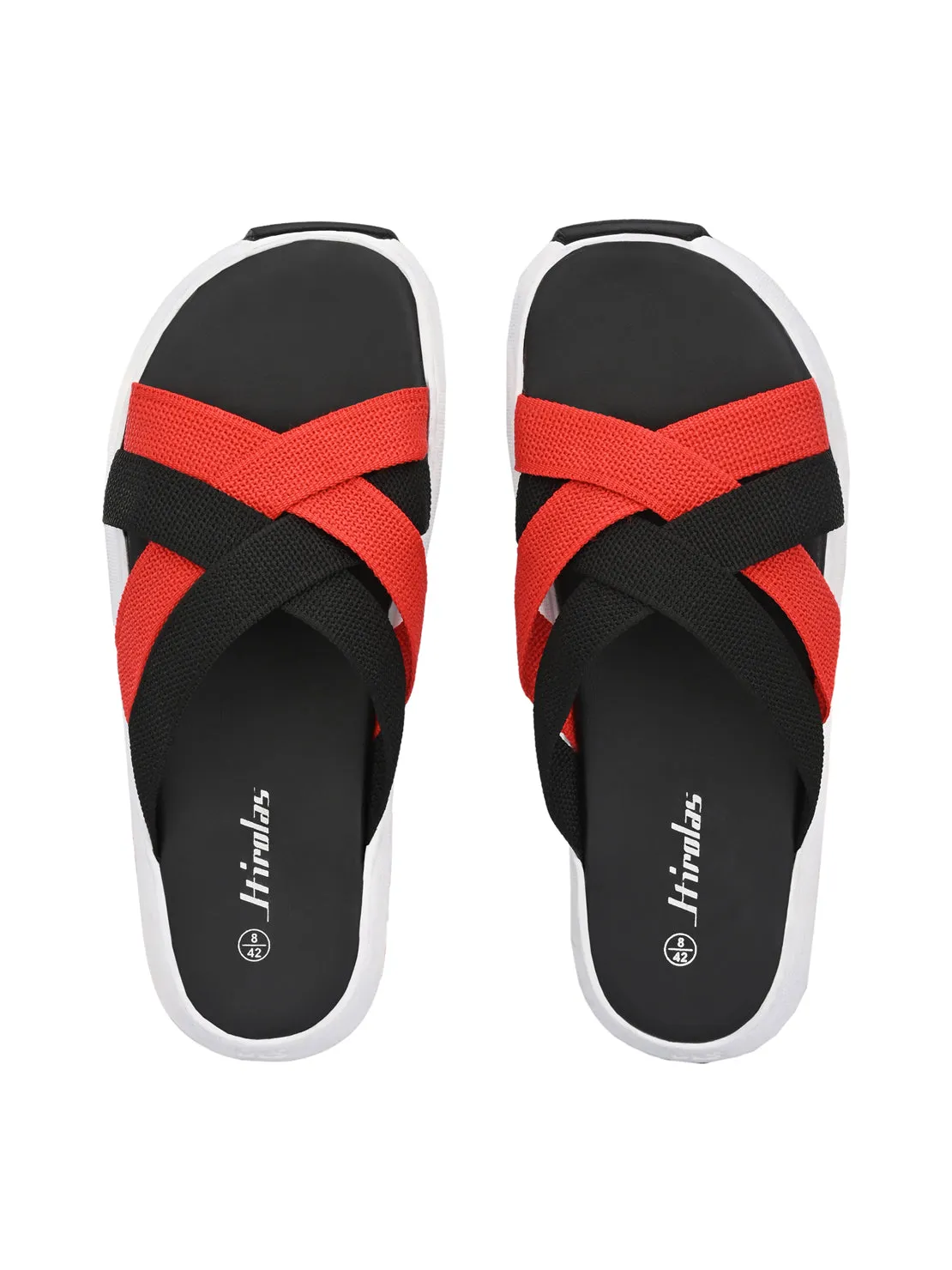 Hirolas® Men's Black Fabric Strappy Slider Slippers (HROFF29BLR)