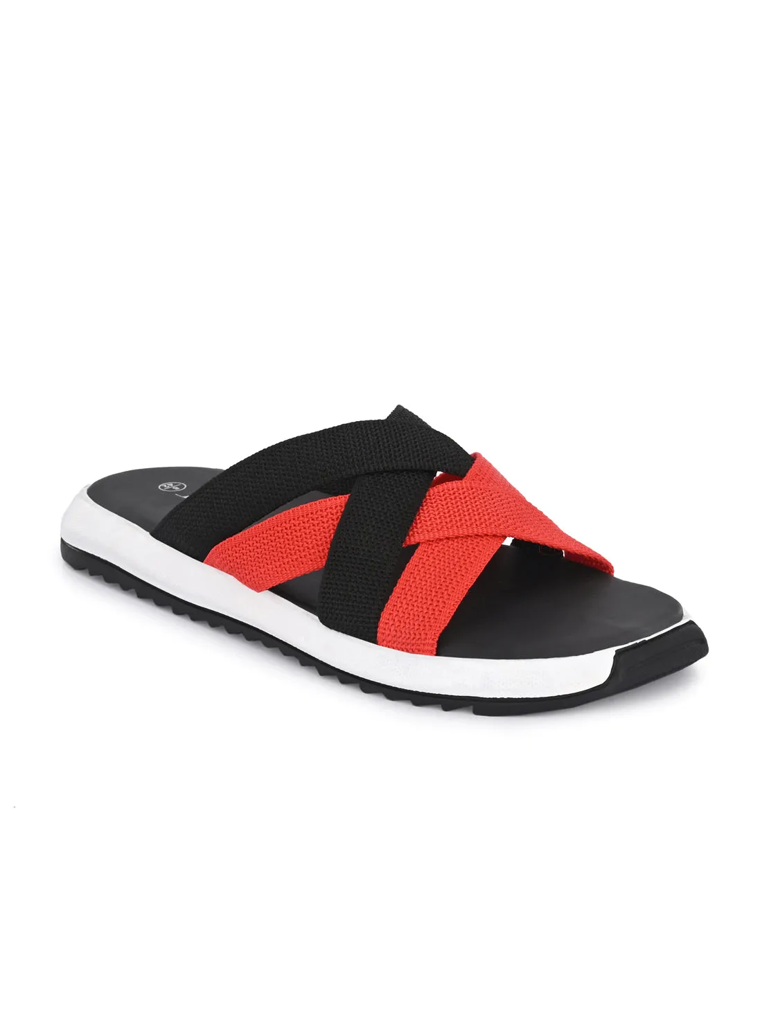 Hirolas® Men's Black Fabric Strappy Slider Slippers (HROFF29BLR)