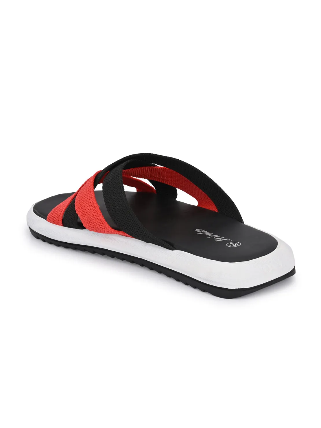 Hirolas® Men's Black Fabric Strappy Slider Slippers (HROFF29BLR)